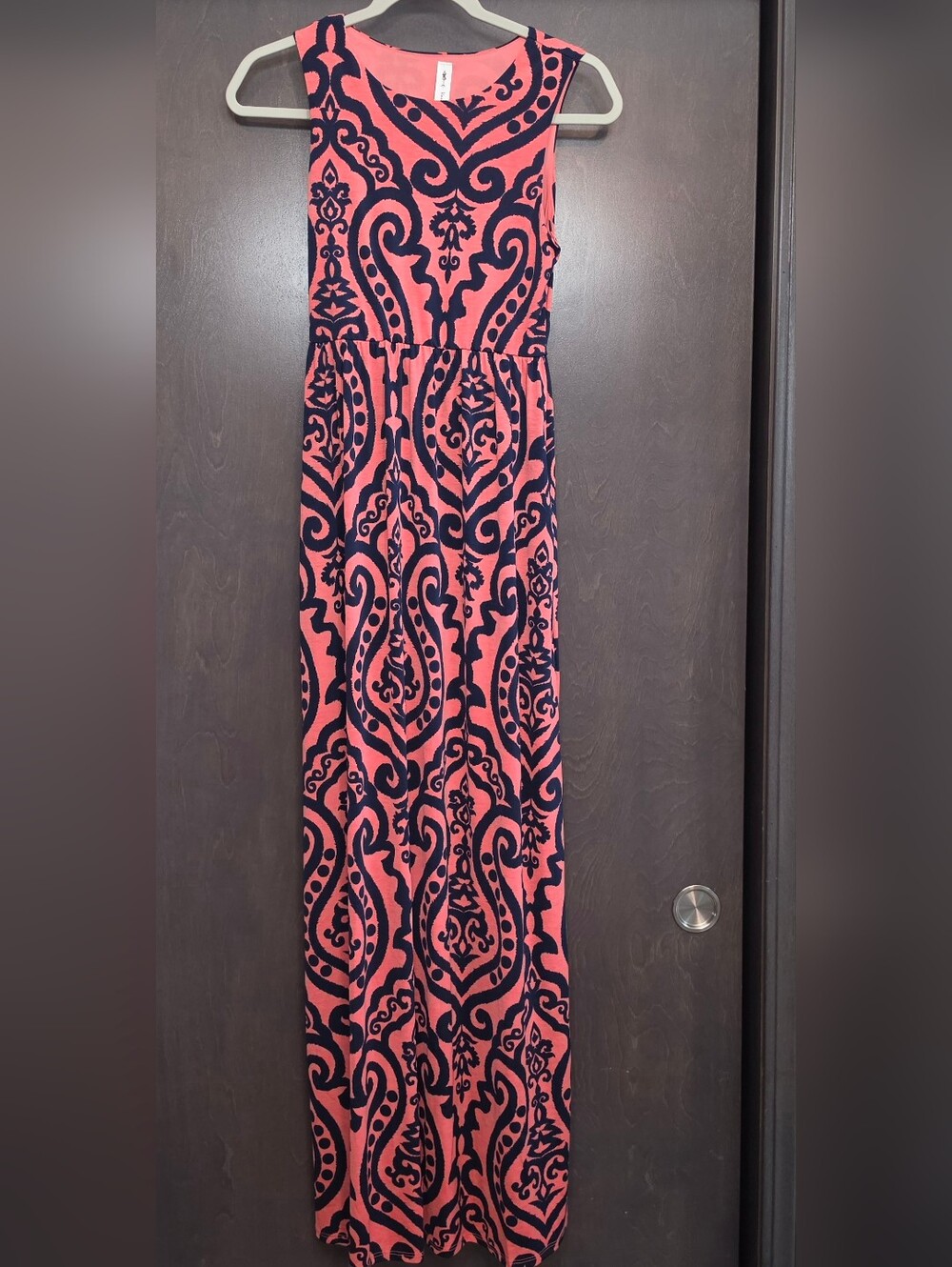 Vanilla Bay Coral and Navy Graphic Maxi Dress